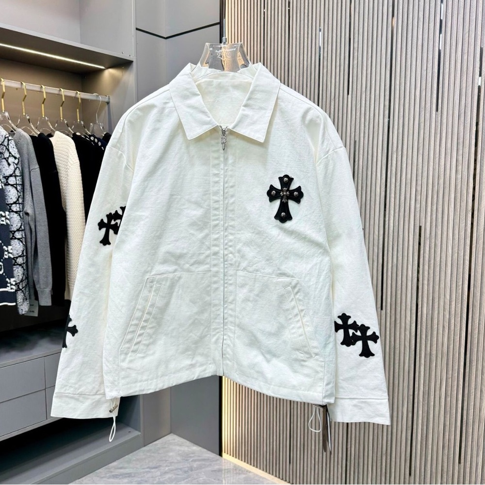 White Jacket with Black Cross Accents